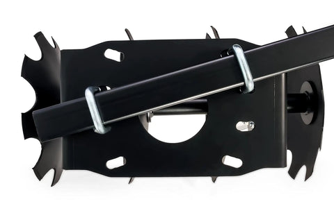 Close-up of ATV UTV Disc Harrow Implement for Tough Ground With Eight Rotating Discs, showing metal construction and disc design.