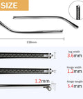 Universal Eyeglass Replacement Temples Black Glasses Arms Legs Complete Repair Set With Screwdriver And Screws No Sweat Quick Fix dimensions showing steel temple legs size 138mm with leg and hinge widths.