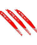 Beefy 9 Inch Carbide Tipped Reciprocating Saw Blades For Pruning And Clean Wood, 3 TPI, 3 Pack with red Perma Shield Coating