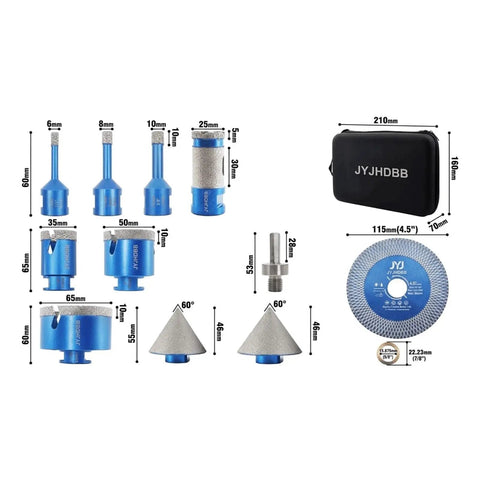 RockSolid Diamond Tile Hole Saw Kit With M14 Threads For Angle Grinders, Fast And Clean Cuts Through Porcelain Granite Marble, Precision Chamfering Tools Perfect For DIY Pros And Super Tough Tiling Projects Today. 6-50mm diamond bits and case