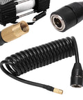 Hella Flexible Car Air Pump Extension Hose 9.84 Feet PS20 Female Plug Inflator Tube coiled with plugs for easier tire inflation.