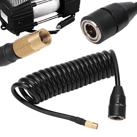 Hella Flexible Car Air Pump Extension Hose 9.84 Feet PS20 Female Plug Inflator Tube coiled with plugs for easier tire inflation.