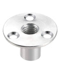 Built Tough M12x40 Carbon Steel Brad Hole Tee Nuts Featuring Heavy Gauge Round Flange Insert For Sturdy Furniture Hardware And No Sweat Wood Project Installations 5 Pack, close-up of round flange with threaded insert.