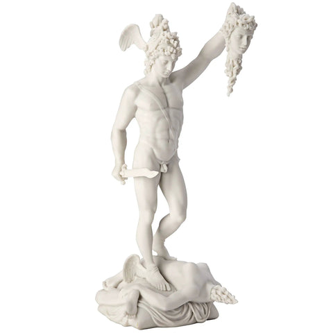Perseus Beheading Medusa Statue White 12 Inch Greek Gods Figurine Resin Hero Battle Scene Decor Classical Art Replica Collectible