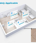 Diagram showing 48 Inch By 80 Inch Sliding Wood Barn Door with 8 Foot Hardware Kit in a model home layout next to bedroom.