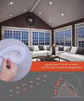 4 Inch Canless Recessed LED Downlight For Sloped Ceilings With Adjustable Tilt From 9 To 45 Degrees, Tunable Color Temperature 2700K To 5000K, Dimmable 900 Lumens, IC Rated, No Housing Required shown in living room setup.
