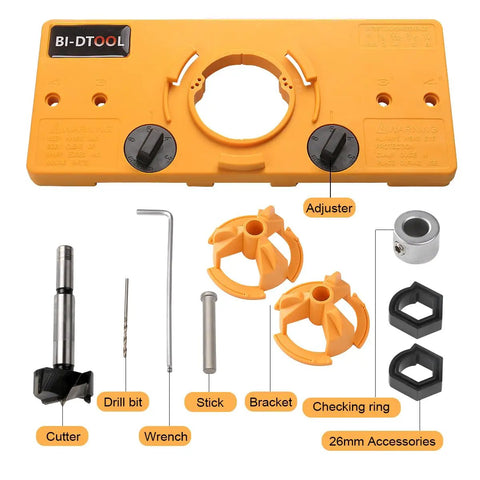 Components of 35mm Hinge Drilling Jig For Concealed Cabinet Hinge Installation Pro Grade Accuracy Hole Guide For Kitchen Doors