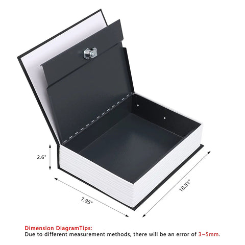 Hidden Diversion Book Safe With Key Lock Extra Large Black 10.5 Inch By 7.8 Inch By 2.6 Inch Metal Lock Box open showing interior