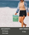 Person carrying Road Trip 8 Qt Personal Cooler Compact And Lightweight Insulated Ice Chest That Fits Up To 12 Cans on beach.