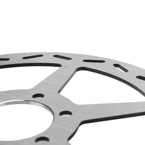 Close-up of 180mm Mini Bike Disc Brake Rotor With Pads Replacement For Baja Doodle Bug DB30 showing silver metal finish and vented design.