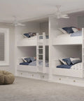 Room with bunk beds featuring Drift Collection 32 Inch Four Blade Ceiling Fan With Whisper Quiet Motor And Energy Efficient Air Circulation