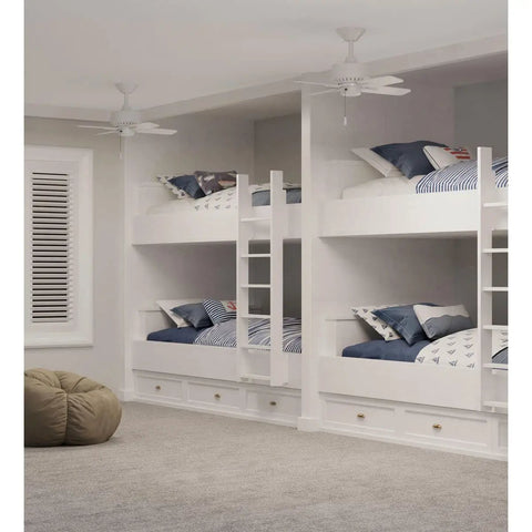 Room with bunk beds featuring Drift Collection 32 Inch Four Blade Ceiling Fan With Whisper Quiet Motor And Energy Efficient Air Circulation