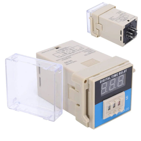 LED Digital Display Adjustable Cycle Time Relay Delay Control Module For Industrial Automation Systems DC 12V High Reliability Wide Delay Range Anti Interference Digital Time Setting Flexible Control Mode, beige digital timer relay with clear cover