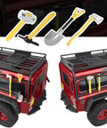 Image showing Metal Mini Shovel, Hammer, Axe And Pickaxe Scale Decoration Set With Plastic Organizer Plate mounted on Traxxas TRX4.
