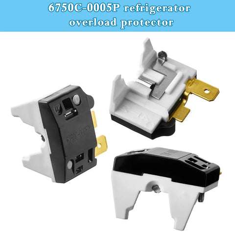 QP2-4.7 PTC Starter Relay 1 Pin Refrigerator Start Relay With 6750C-0005P Overload Protector for LG, shown in multiple angles