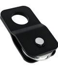 Kick Some Tail Heavy Duty Winch Snatch Block Doubles Your Rig Pulling Strength For Atv And Utv Off Road Recovery Fits 1/4 To 5/8 Cable Load Doubling Direction Shift Pulley Black close-up view of the pulley with chrome steel wheel.