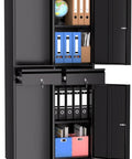 Front view of Beefy Heavy Duty Metal Garage Storage Cabinet On Wheels With Locking Doors, Two Drawers, and Three Adjustable Shelves