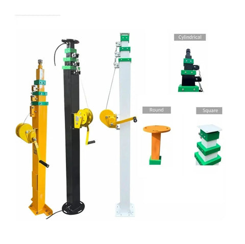 Job Site Ready Hand Crank Telescopic Lifting Mast Featuring A Smooth Manual Winch For Seamless Lighting Setup And Rigging Tasks Custom Length Options Up To Nine Meters, with diverse designs and colors.