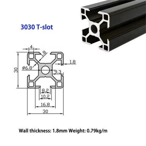 3030 T-Slot Aluminum Extrusion Linear Rail with dimensions for custom CNC builds and 3D printers.