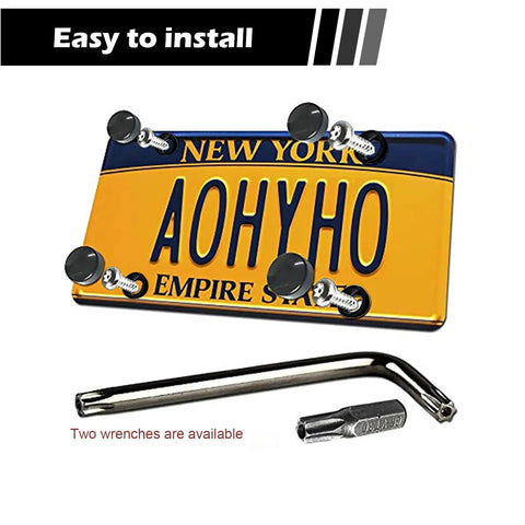 Four Pack Stainless Steel Anti Theft License Plate Screws With Rustproof Torx Head Bolts Fasteners, easy install shown on plate