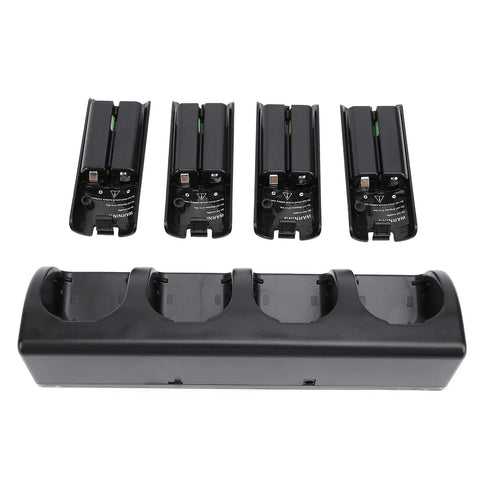 Four In One Remote Controller Charging Station With Four 2800mAh Rechargeable Batteries USB Cable For Gaming Remotes Controllers Not Included Black