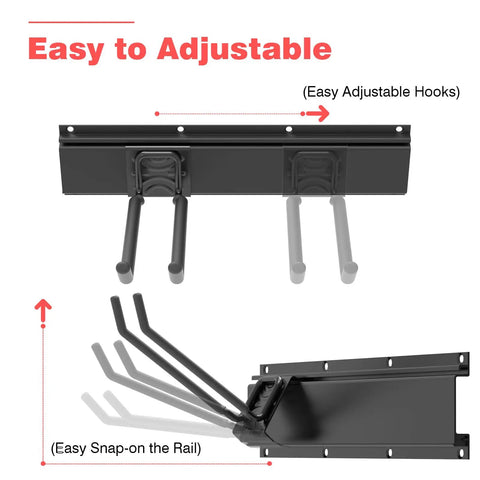 Wall Mounted Garage Tool Organizer System With 64 Inch Heavy Duty Rack And Wall Storage, adjustable steel hooks