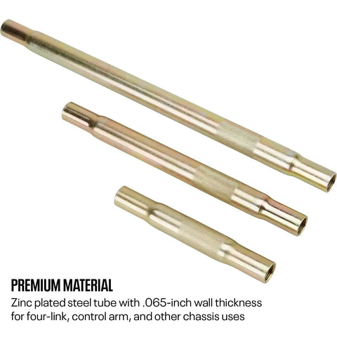 Durable Steel Tube For Five Eighth Inch Thread Rod Ends, Seven Eighths Inch Outer Diameter, Thirteen Inch Length, Zinc Plated For Corrosion Resistance, Dual Right Hand And Left Hand Threads For Quick Length Adjust, Knurled Grip For Easy Spinning, steel tube with knurled grip