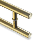 18 Inch Solid Stainless Steel Door Pull Handle Satin Gold Finish Built To Last Heavy Duty Commercial Grade 304 Stainless Barn Glass Pull Chamfered Edges For Safe Easy Opening, close-up