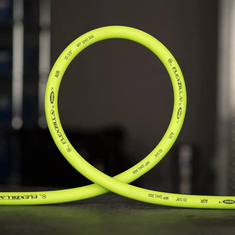 Pro Grade Air Hose 3/8 In X 35 Ft Hybrid Polymer, Heavy Duty Lightweight, ZillaGreen looped for flexibility display