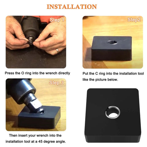 Three Eighths Inch Impact Socket Retaining Clip Kit With O Ring And Installation Tool For Brushless Impact Wrench, Includes C Ring Retainers And Replacement Sockets, Durable Steel Construction