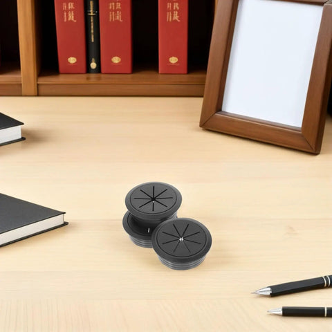 20 Pack Round Desk Cable Hole Cover Grommet Kit With No Fuss Install And Dust Barrier For Office Desks And School Tables ABS And Rubber Material For Safe And Easy Cable Management And Electronics Protection on light wood desk
