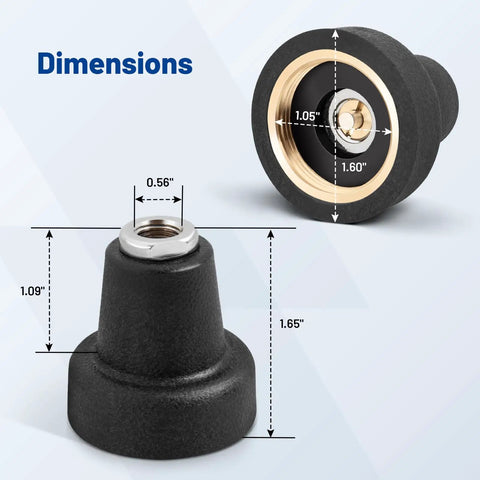 NMO To Three Eighths Inch By Twenty Four Thread Antenna Adapter dimensions showing 1.09 height, brass center, detailed measurements.