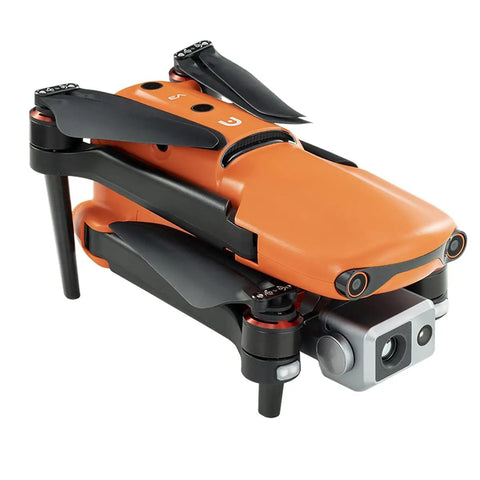 Rugged Thermal Drone Bundle With Dual 640T Sensor, Up To 38 Minute Flight Time, orange body, folded view with camera