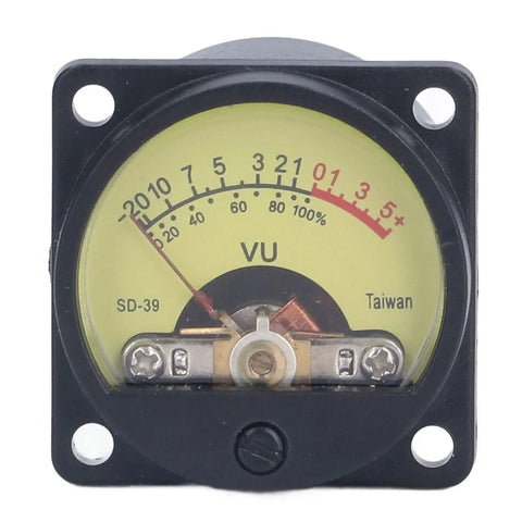Analog VU Meter With Backlight For Amps A Compact VU Level Gauge On Durable Plastic Iron Panel Ready To Tackle Vibration And Static Easy Readout For Accurate Sound And Noise Measurement, front view