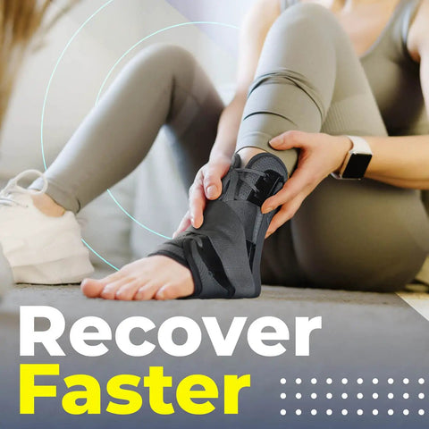 Lace Up Ankle Brace With Adjustable Support For Running And Court Sports Like Basketball And Volleyball Go-To Injury Recovery Gear For Sprains And Stability, Compression Stabilizer Ankle Brace For Men And Women Gray Large in use on a seated person.