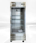Top Shelf Commercial Freezer Upright Reach In With Tempered Glass Door And Built Tough Stainless Steel Exterior Nsf Certified 23 Cubic Foot Capacity with shelves.