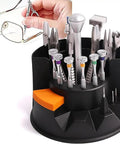 Pro Eyeglass Repair Kit 14 In 1 Optical Tool Set With Stainless Steel Pliers And Screwdrivers arranged in black holder