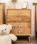 White Ceramic Round Kitchen Cabinet Knobs 10 Pack With Long And Short Screws For Drawers Cabinets Dresser Wardrobe Closet Vintage Style Hardware That Feels Great In The Hand installed on wooden dresser next to teddy bear.