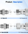 Hydraulic Adapter Fitting Pro Grade One Quarter Inch JIC 37 Degree Male To One Quarter Inch SAE ORB Male Straight Thread For Hydraulic Lines And Industrial Systems High Pressure Durable Conversion, 1/4" male JIC and SAE ORB adapter diagram