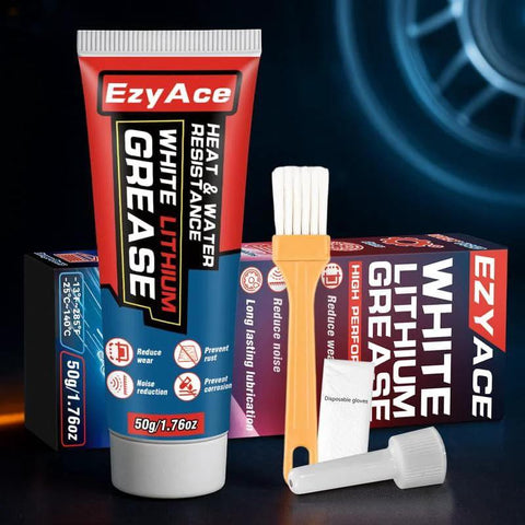 Tube of EzyAce White Lithium Grease for Garage Doors and More Heavy Duty Multi Purpose Bearing and Gear Lubricant 1.76 oz with applicator