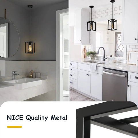 Dope Black Industrial Pendant Light With Adjustable Cord in bathroom and kitchen settings, metal fixture, rectangular design
