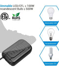 Plug In Lamp Dimmer Switch With Foot Slide Control For Dimmable LED CFL And Incandescent Bulbs Table Lamp Dimmer 5 Foot