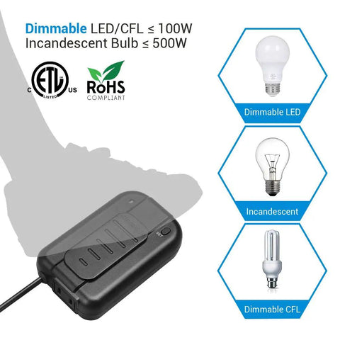 Plug In Lamp Dimmer Switch With Foot Slide Control For Dimmable LED CFL And Incandescent Bulbs Table Lamp Dimmer 5 Foot