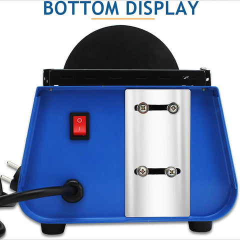 Bottom view of Electric Rock Tumbler Kit with Leakproof Rubber Barrel showing motor and switch