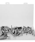 Heavy Duty Galvanized Toggle Bolts and Wing Nuts Drywall Anchor Kit 24 Pieces with Sizes in open storage box