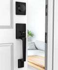 Black Front Door Handle With Passage Lever No Lock Exterior Door Handle For Left Or Right Hand Doors Reversible With Lower Half Grip