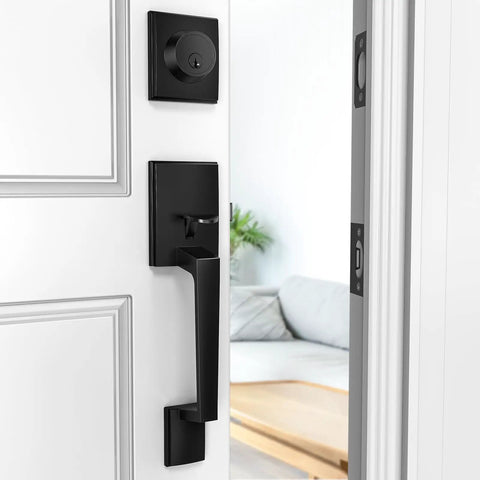 Black Front Door Handle With Passage Lever No Lock Exterior Door Handle For Left Or Right Hand Doors Reversible With Lower Half Grip