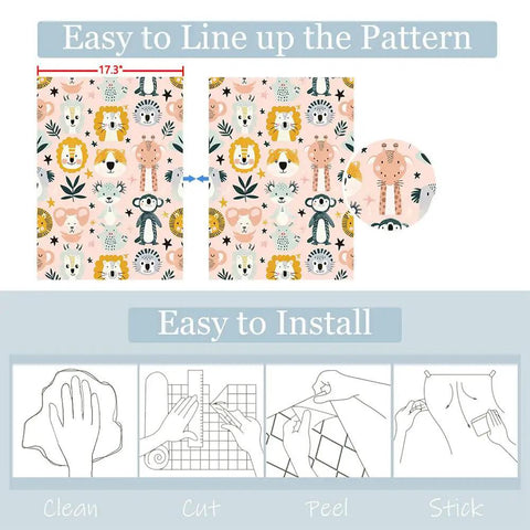 Dead Simple Peel And Stick Wallpaper Pink Safari Jungle Zoo Design Self Adhesive Vinyl Roll Removable Contact Paper For Girls Bedroom Playroom Classroom Decor Zero Mess Upgrade pattern alignment guide with installation instructions