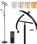 Lit LED Floor Lamp With Rotatable Main Light And Flexible Reading Light, Dimmable Pole Lamp With Remote Control And Color Options