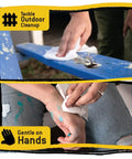 Tub O' Towels TW90 heavy-duty cleaning wipes, 10x12 inches, multi-surface; front collage view of surface and hands